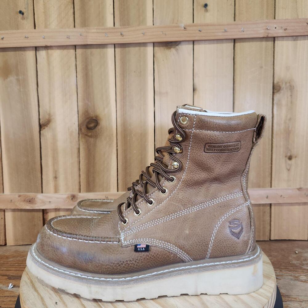 Sureway 8" 803MS-WP Boots Mens 10 Brown Leather Safety Toe Waterproof Moc Wedge